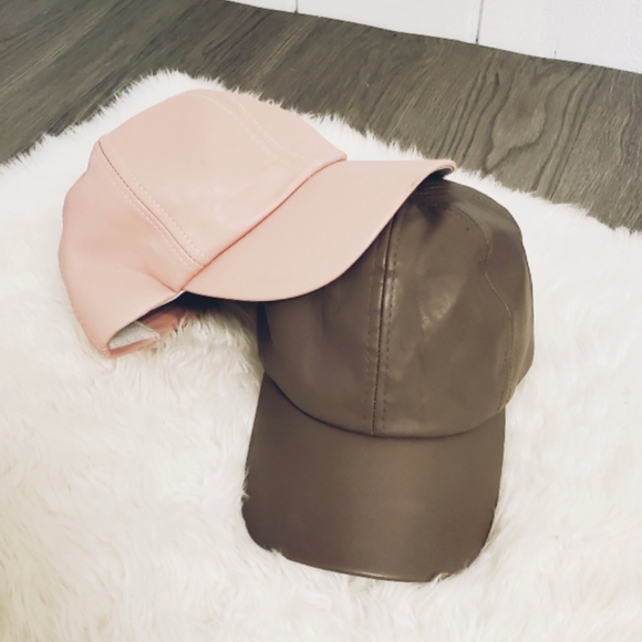 NA Accessories - Faux leather dad hat, pink, taupe, velcro, street
